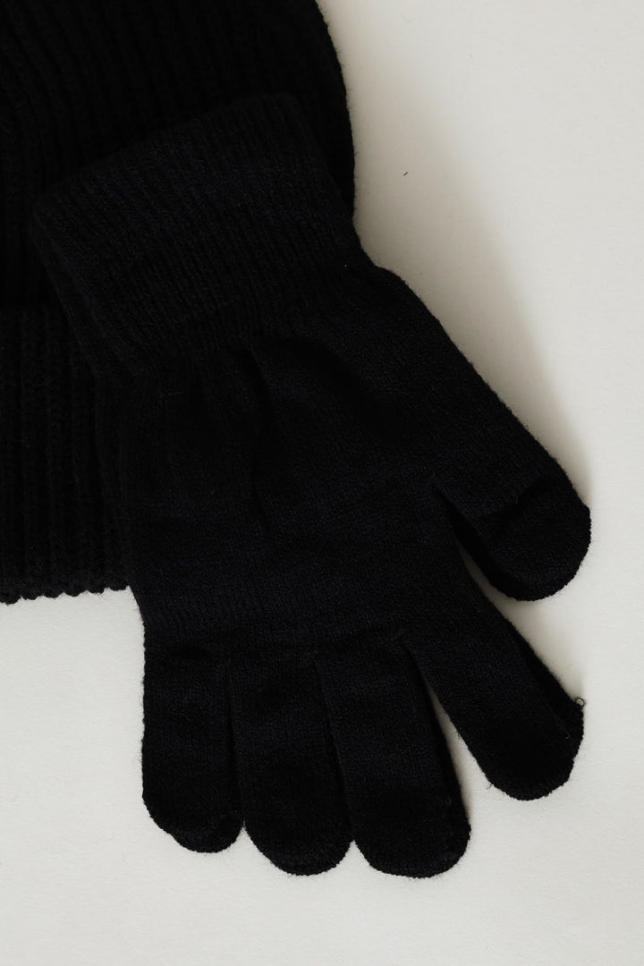 Turn Up Beanie & Glove Set - Black