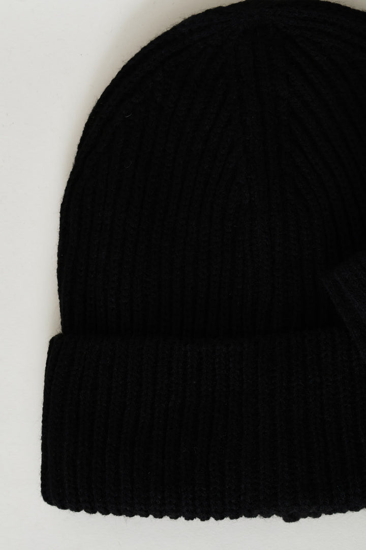 Turn Up Beanie & Glove Set - Black