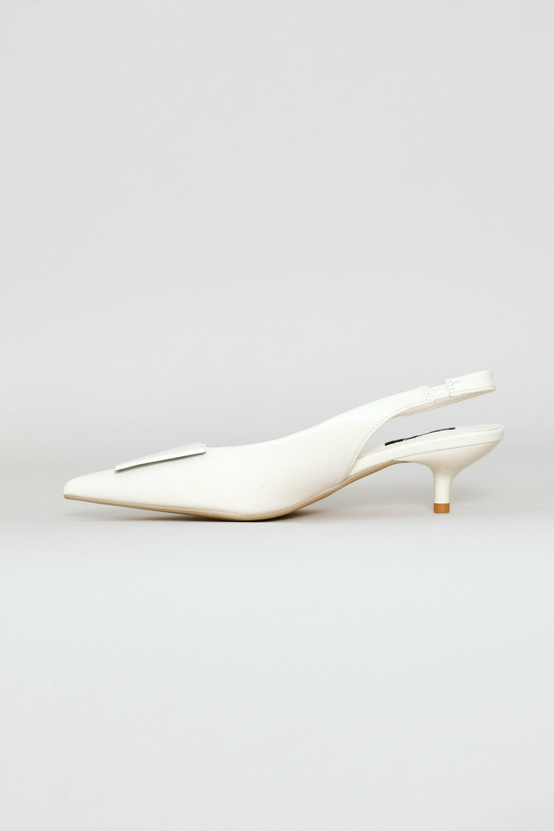 D-Shaped Metal Trim Kitten Slingback Heel - Off White