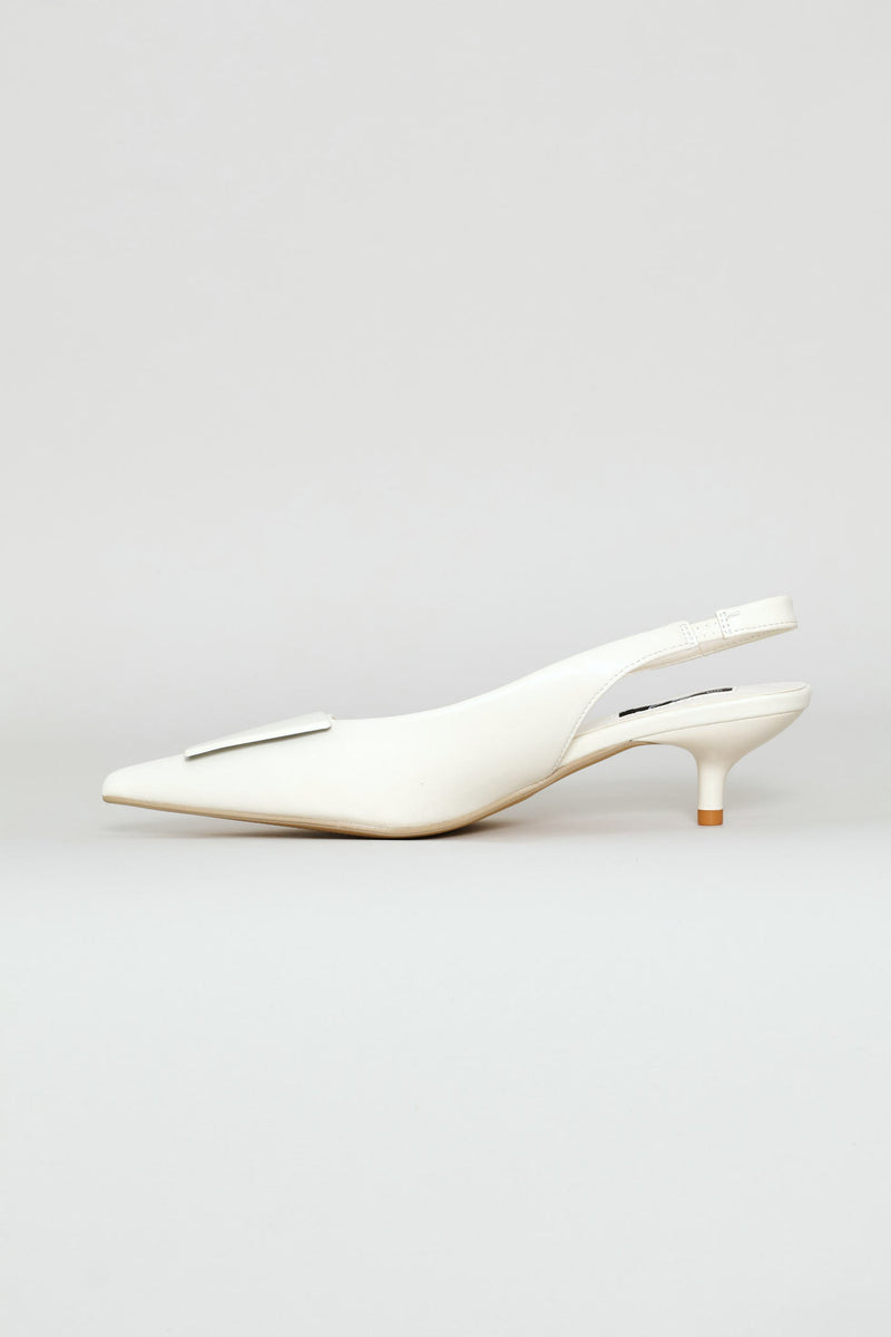 D-Shaped Metal Trim Kitten Slingback Heel - Off White