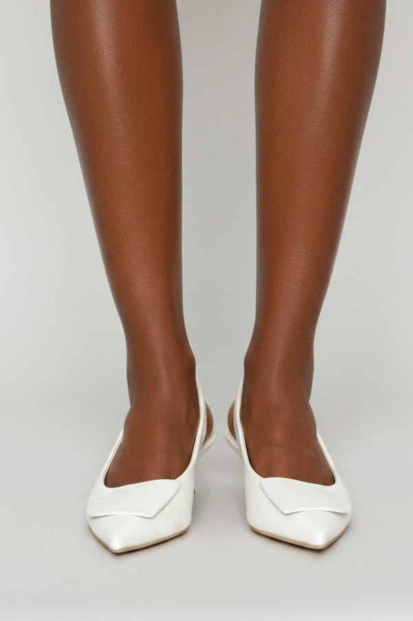 D-Shaped Metal Trim Kitten Slingback Heel - Off White