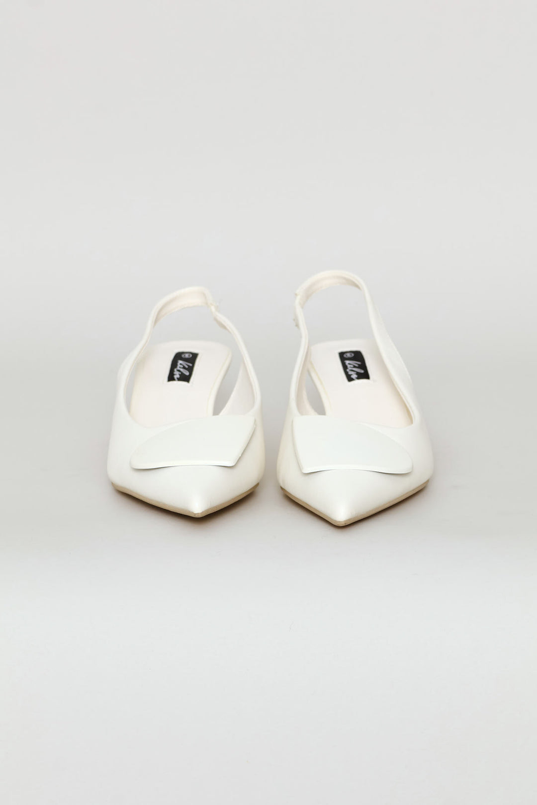 D-Shaped Metal Trim Kitten Slingback Heel - Off White