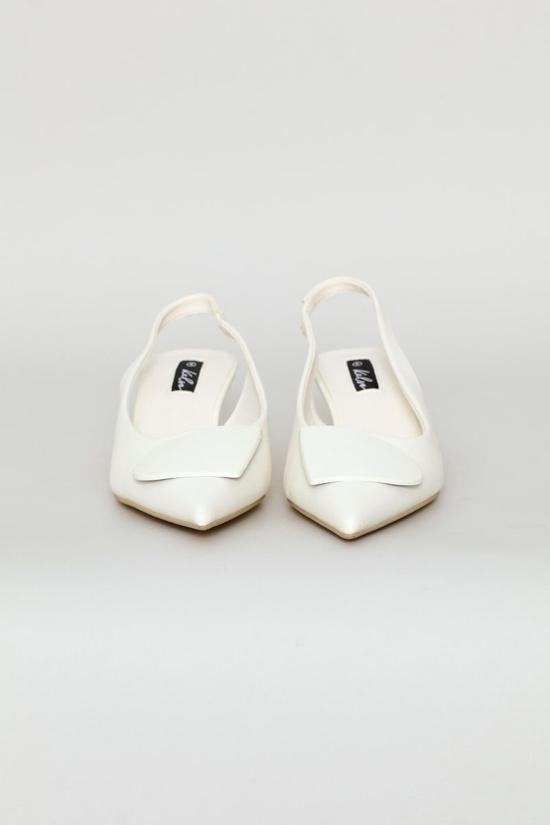 D-Shaped Metal Trim Kitten Slingback Heel - Off White