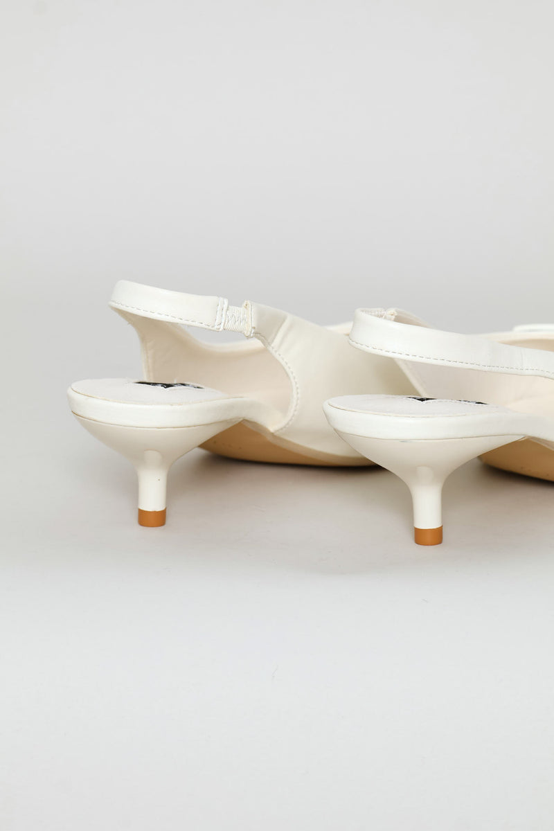D-Shaped Metal Trim Kitten Slingback Heel - Off White