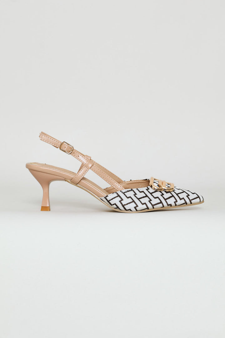 Monogram Print Slingback Kitten Heel - Multi