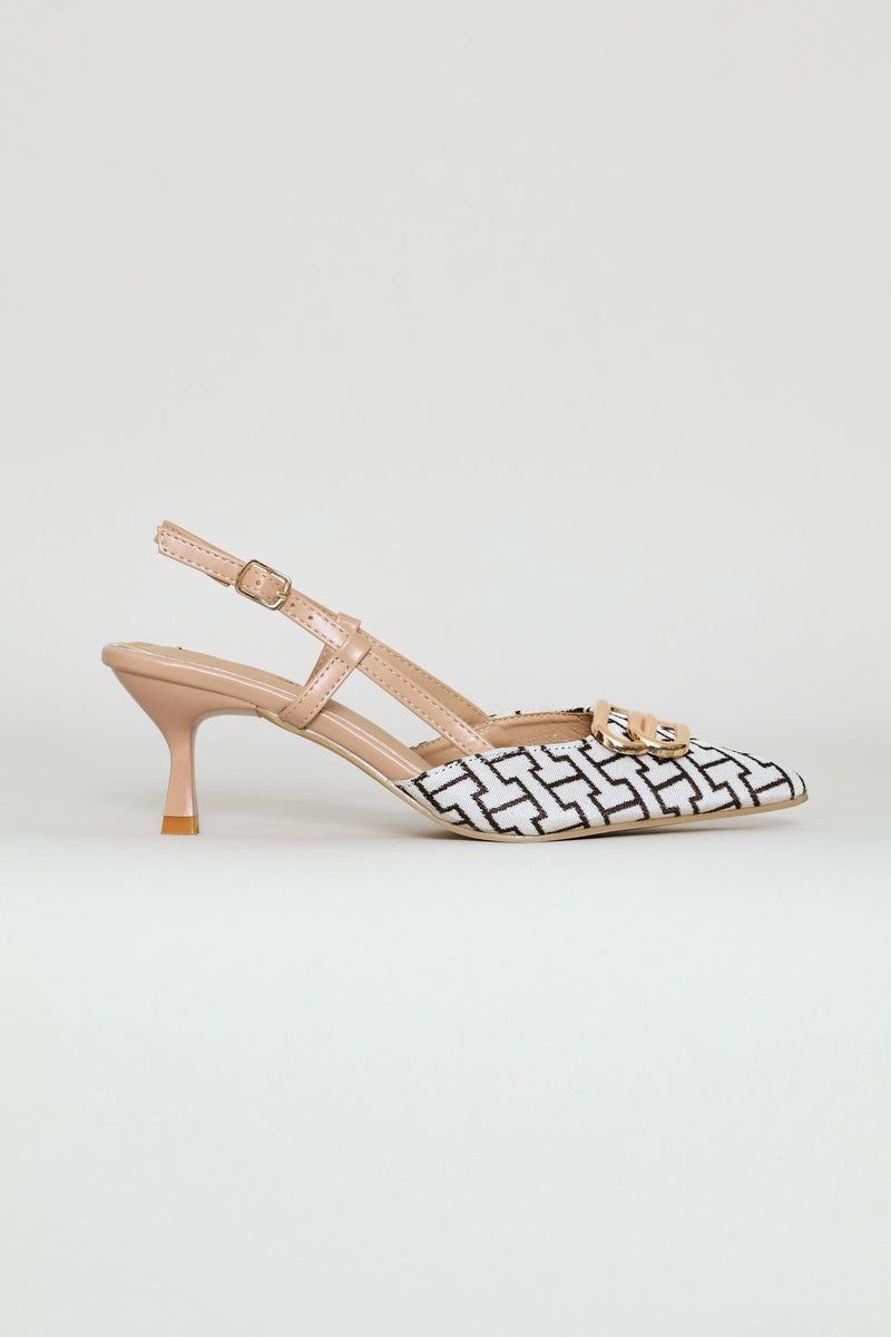 Monogram Print Slingback Kitten Heel - Multi