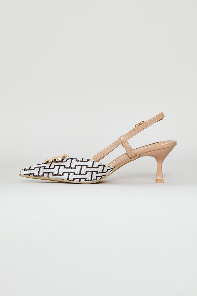 Monogram Print Slingback Kitten Heel - Multi