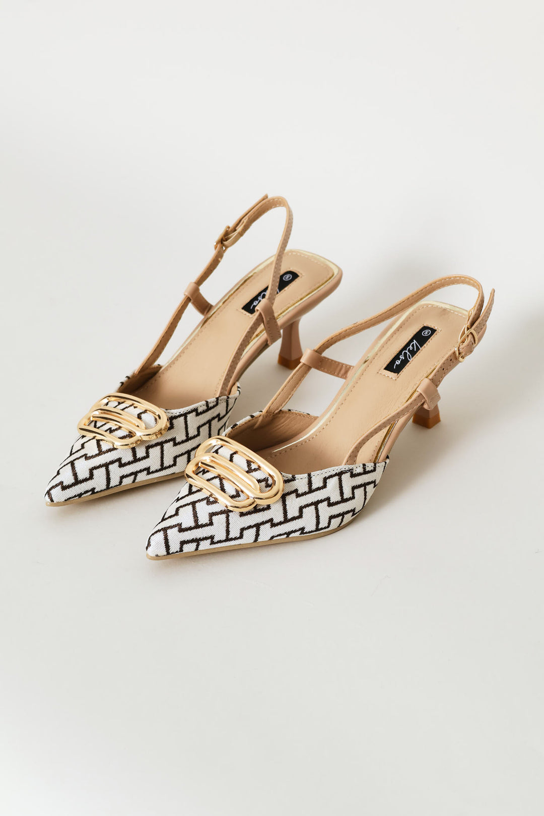 Monogram Print Slingback Kitten Heel - Multi