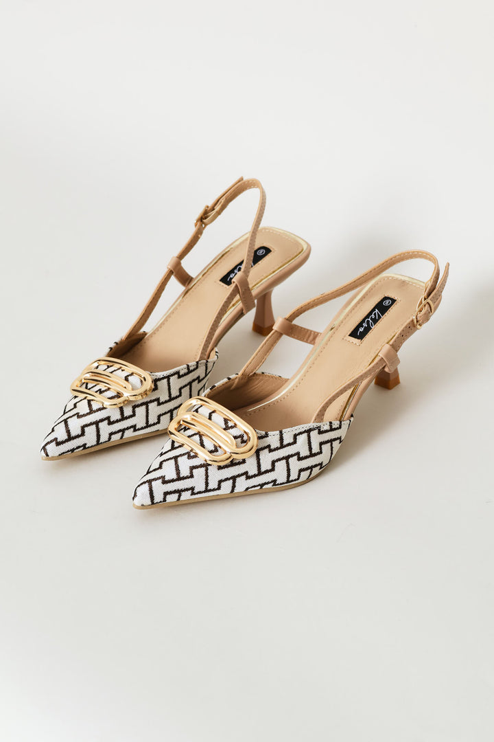 Monogram Print Slingback Kitten Heel - Multi