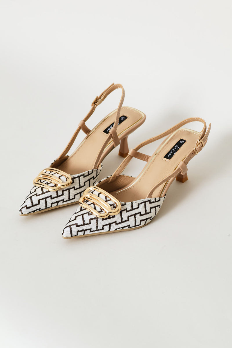 Monogram Print Slingback Kitten Heel - Multi