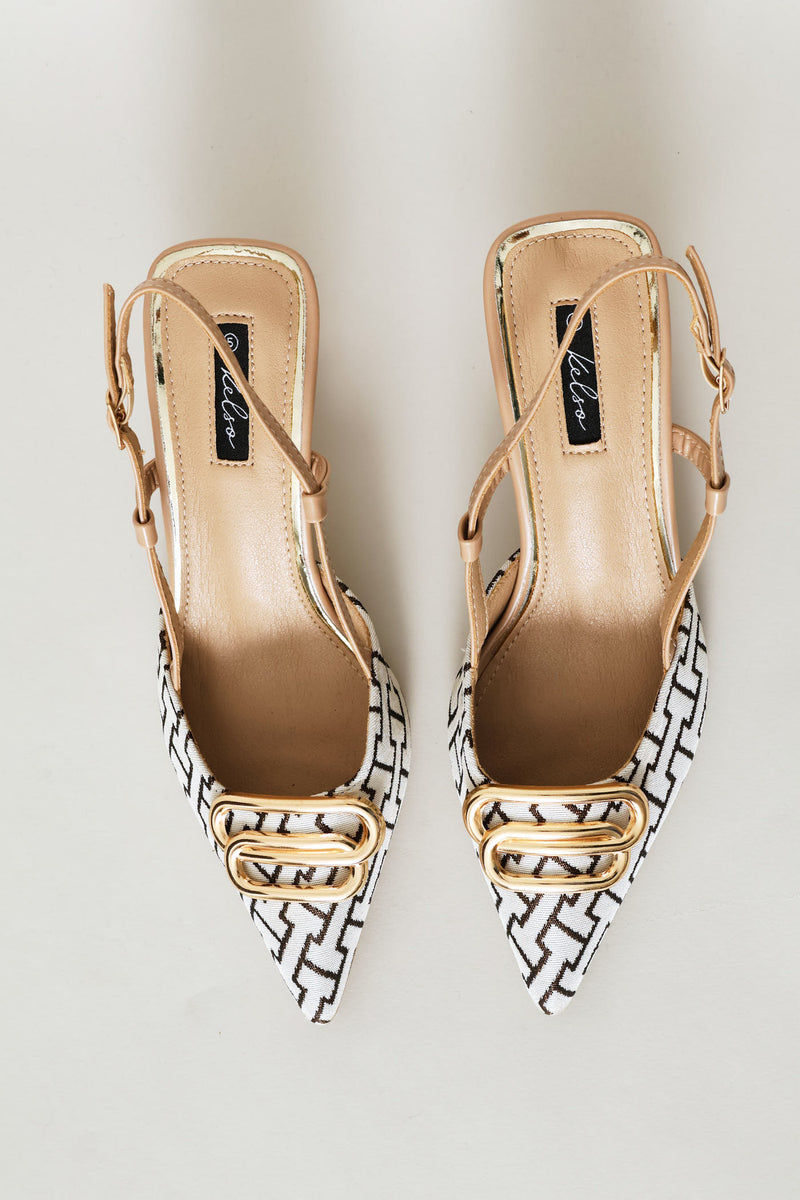 Monogram Print Slingback Kitten Heel - Multi