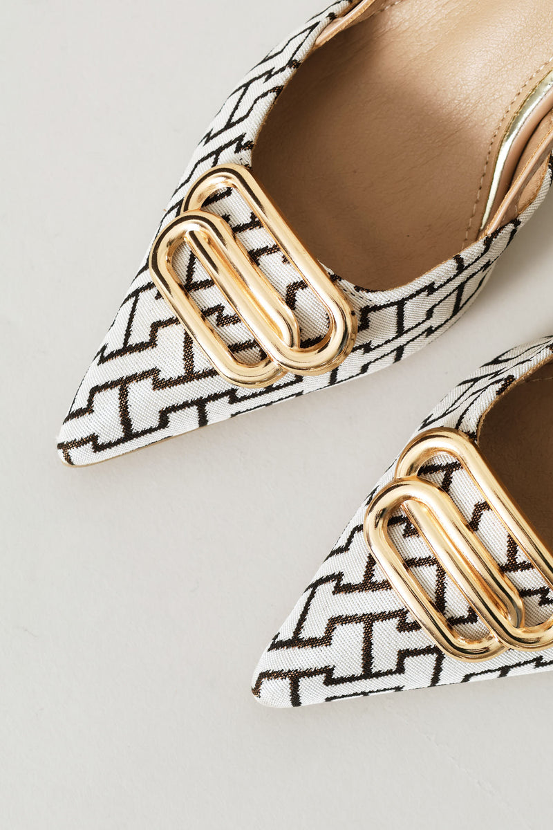 Monogram Print Slingback Kitten Heel - Multi