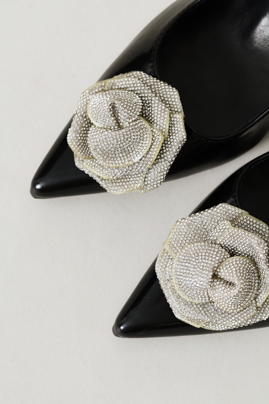 Diamante Flower Slingback Heel - Black