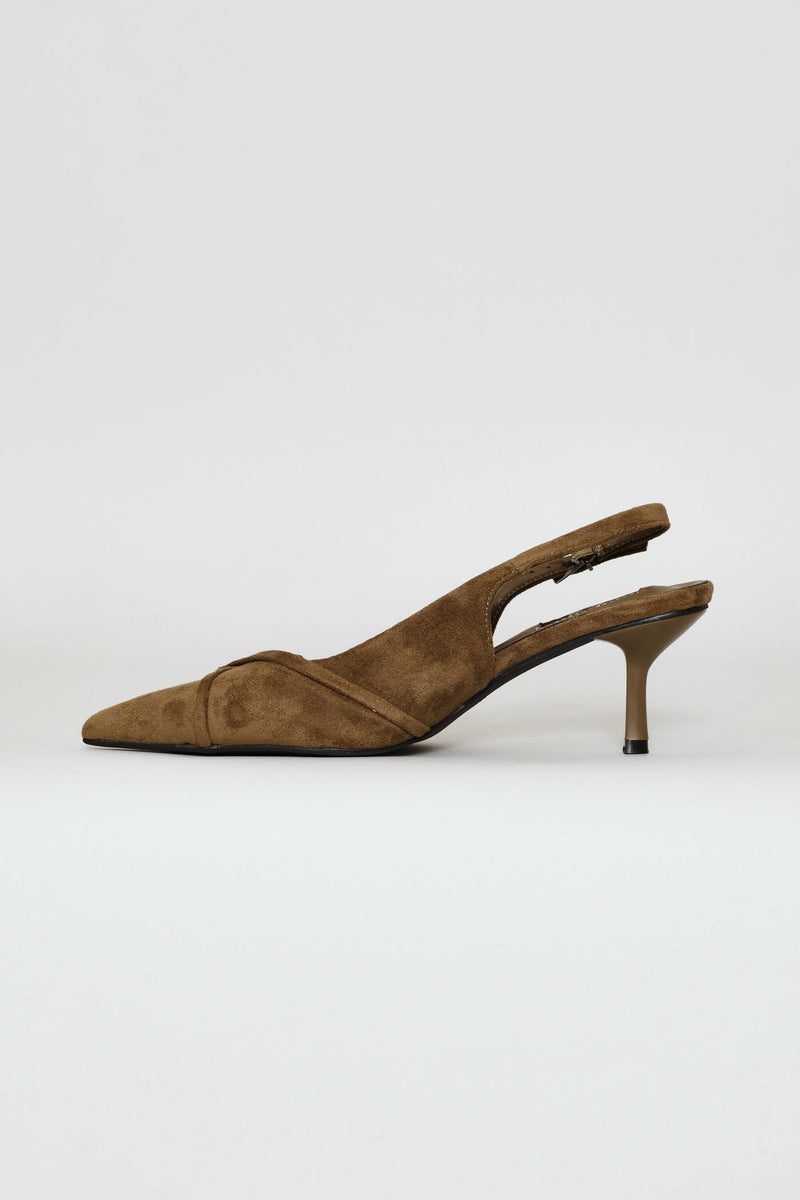 Cross Strap Mule Kitten Heel - Olive
