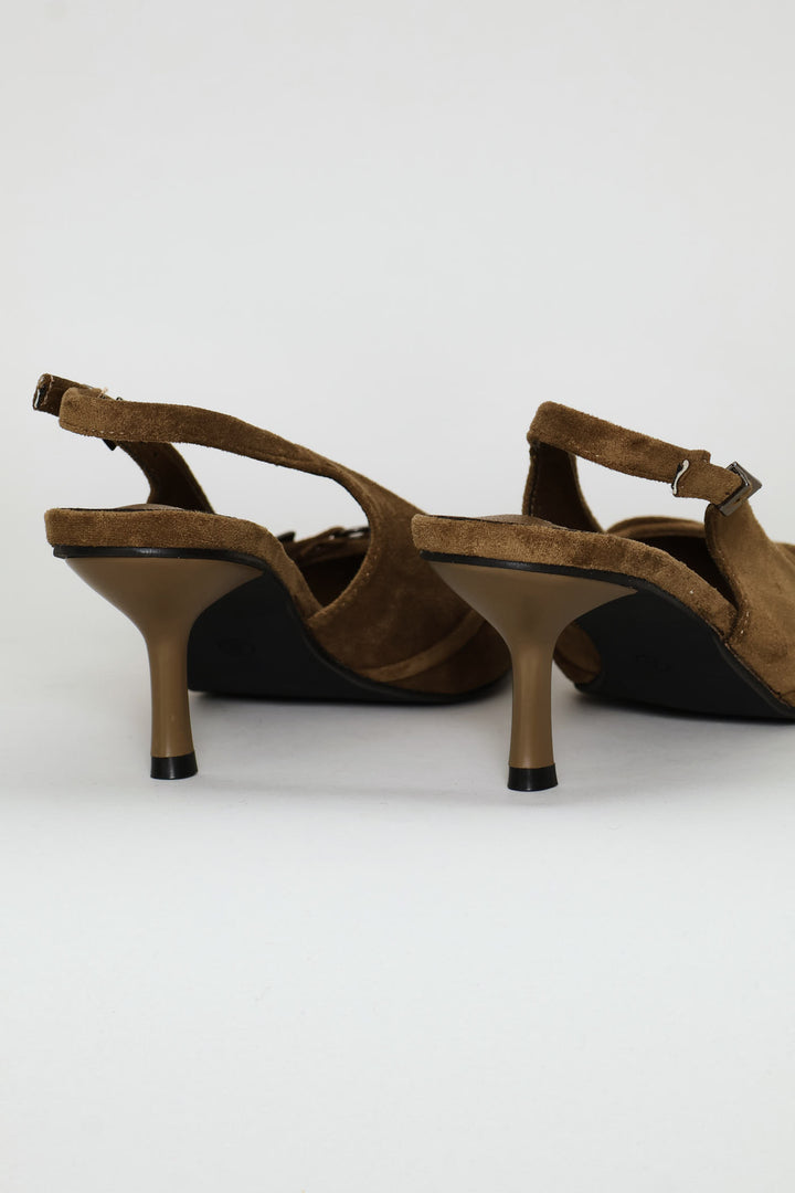 Cross Strap Mule Kitten Heel - Olive