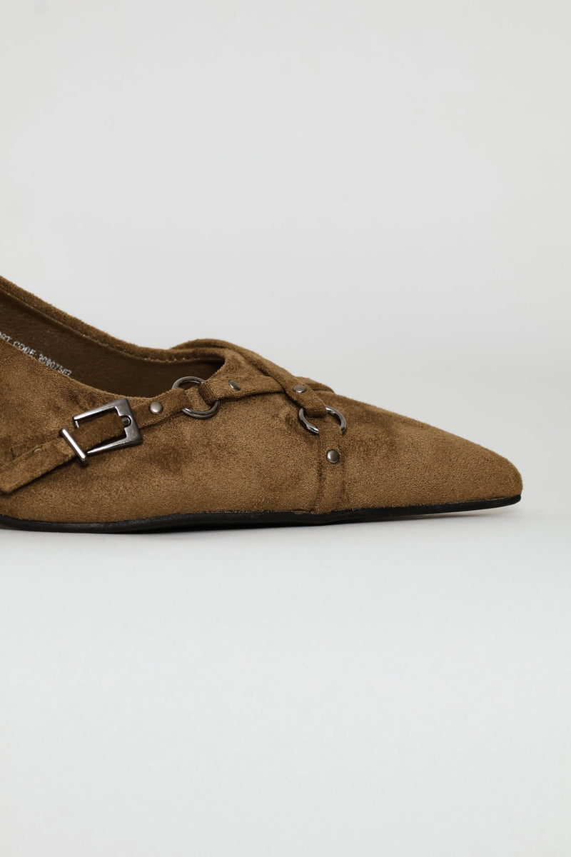 Cross Strap Mule Kitten Heel - Olive