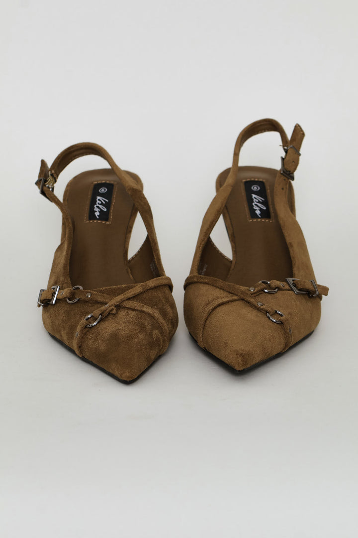 Cross Strap Mule Kitten Heel - Olive