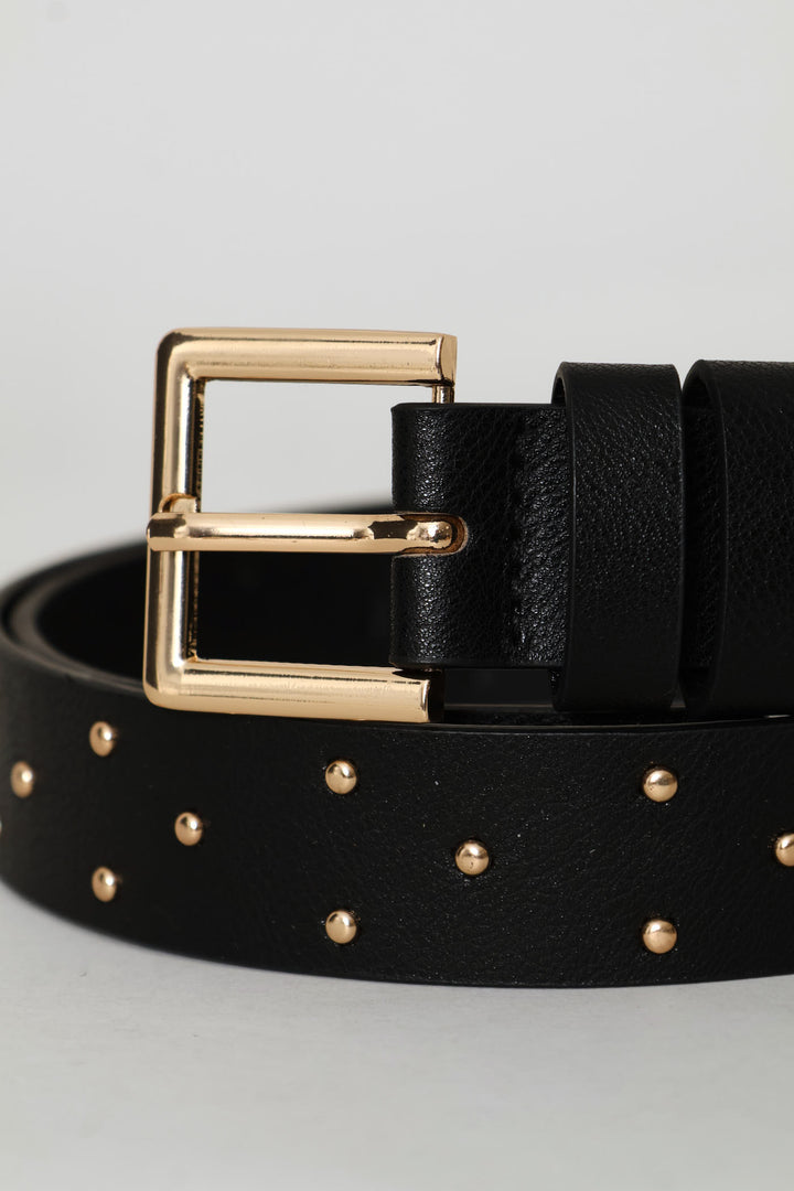 Gold Stud & Buckle Jean Belt - Black