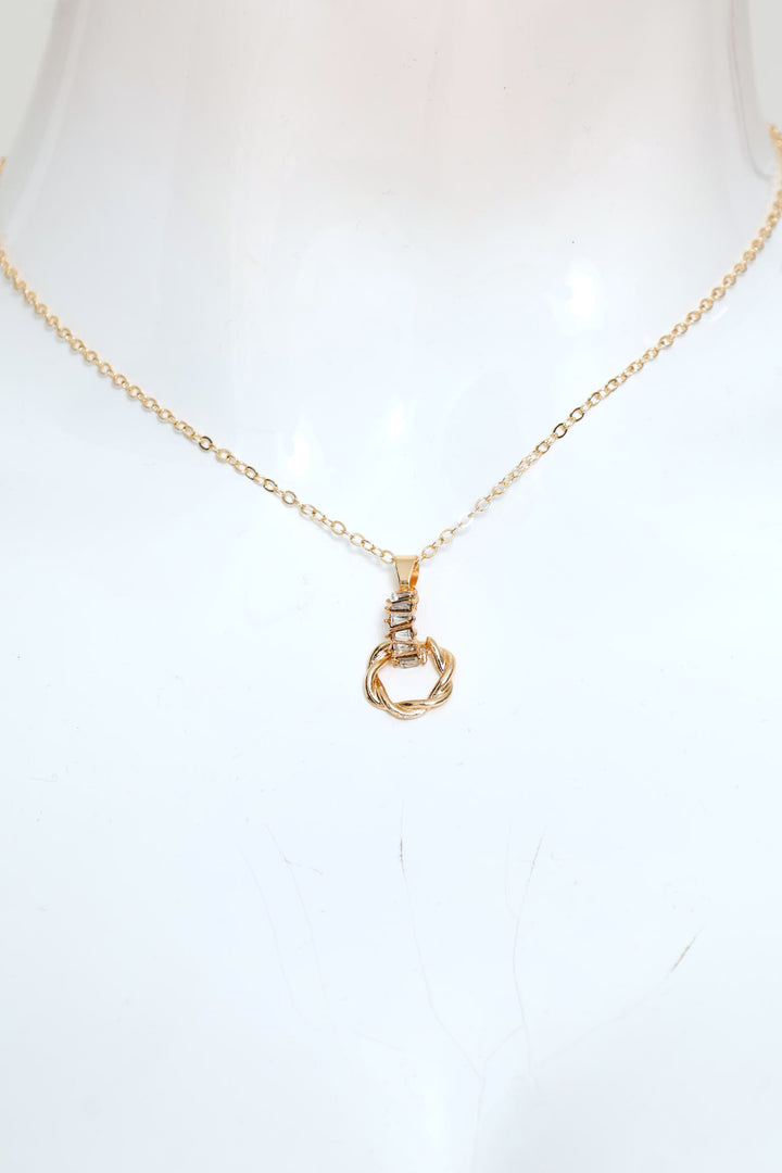 2 Pack Twisted Diamante Stud & Pendant Set - Gold