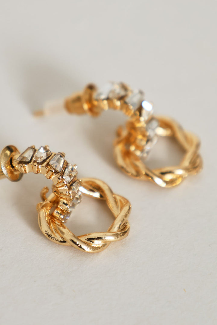 2 Pack Twisted Diamante Stud & Pendant Set - Gold
