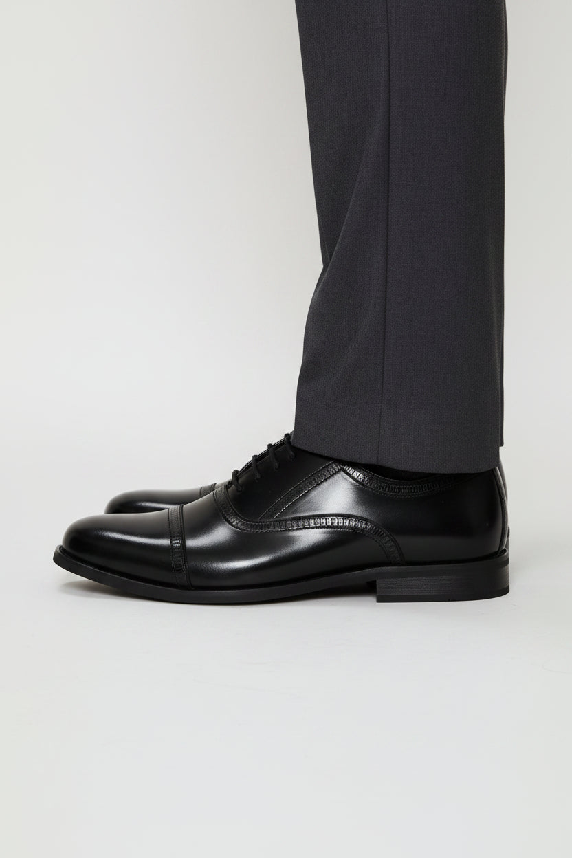 Toe Cap Detail Formal Lace Up Oxford Shoe - Black