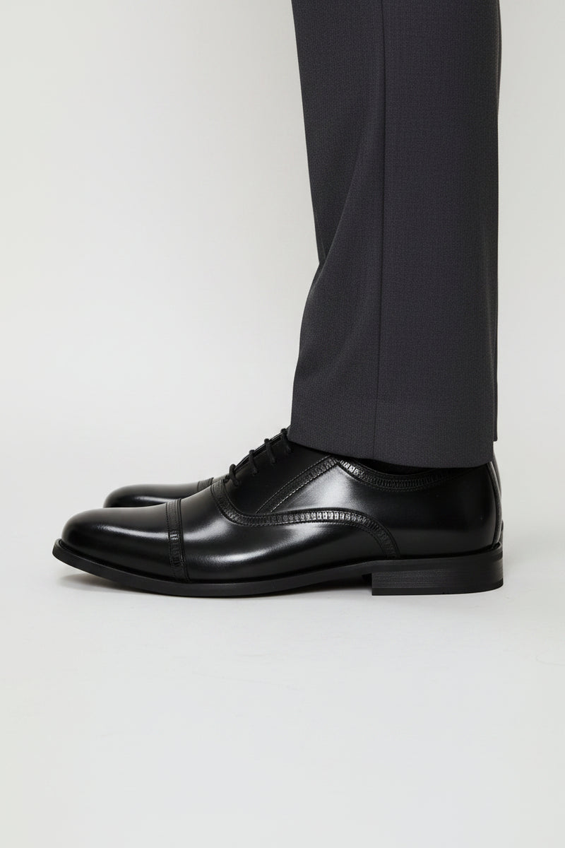 Toe Cap Detail Formal Lace Up Oxford Shoe - Black