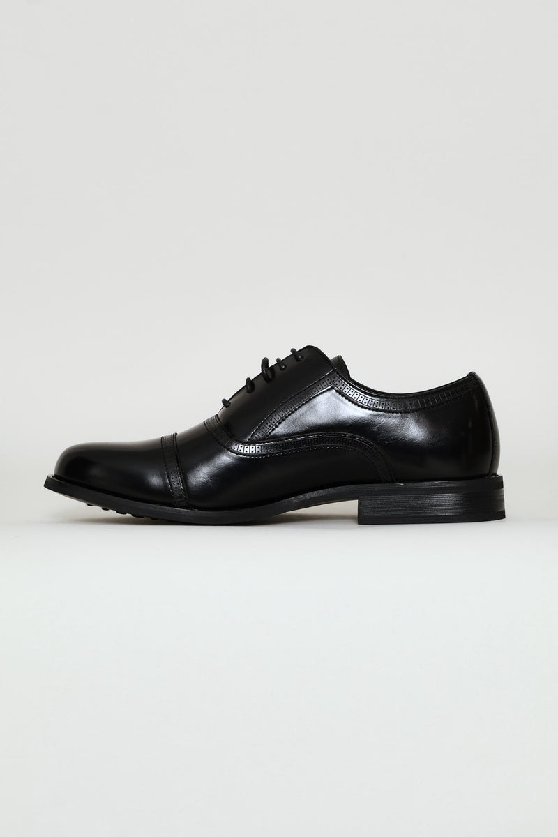 Toe Cap Detail Formal Lace Up Oxford Shoe - Black