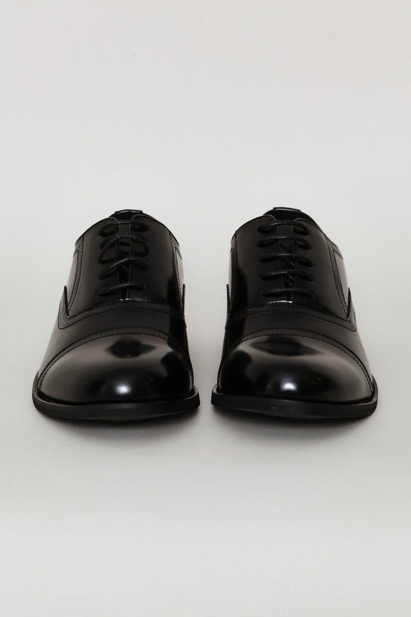 Toe Cap Detail Formal Lace Up Oxford Shoe - Black