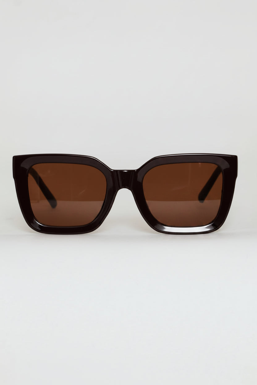 Square Plastic Frame Brown Lens Sunglasses - Chocolate