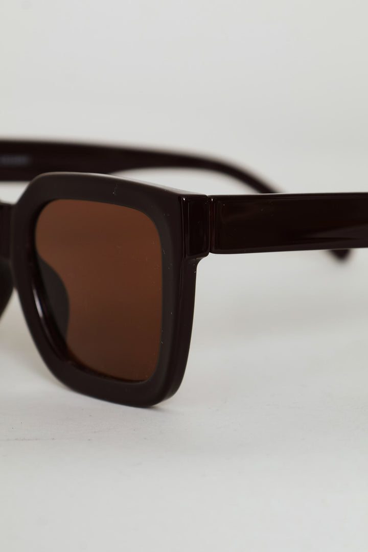 Square Plastic Frame Brown Lens Sunglasses - Chocolate