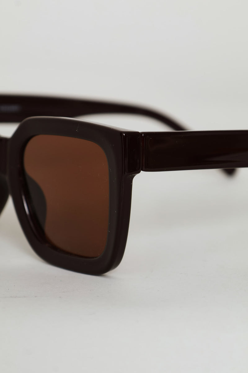 Square Plastic Frame Brown Lens Sunglasses - Chocolate