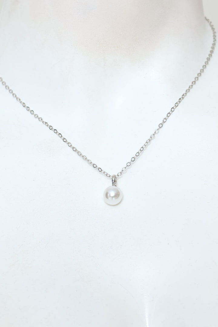 2 Pack Diamante Pearl Bead Stud & Pendant Set - Silver