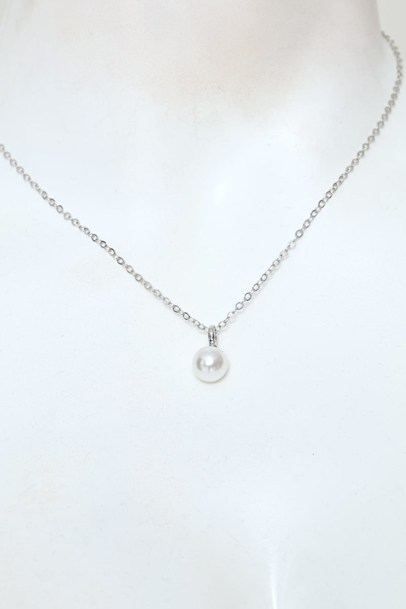 2 Pack Diamante Pearl Bead Stud & Pendant Set - Silver