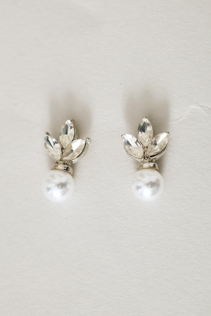 2 Pack Diamante Pearl Bead Stud & Pendant Set - Silver