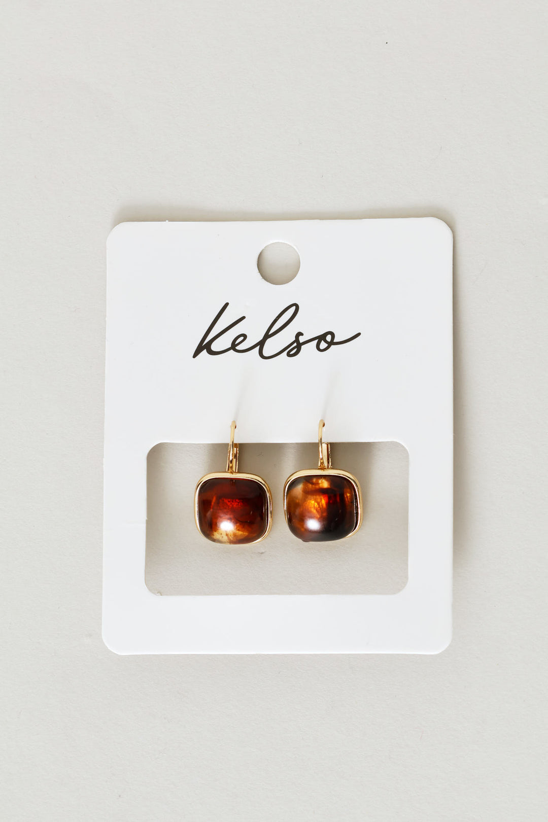 Square Resin Drop Earrings - Gold