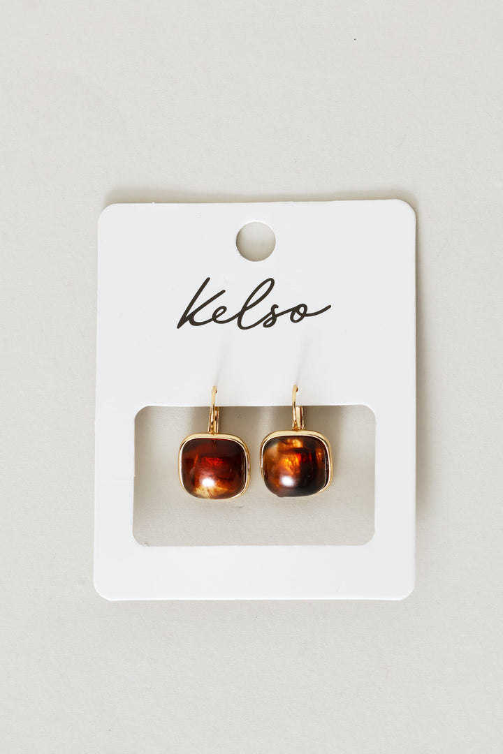 Square Resin Drop Earrings - Gold