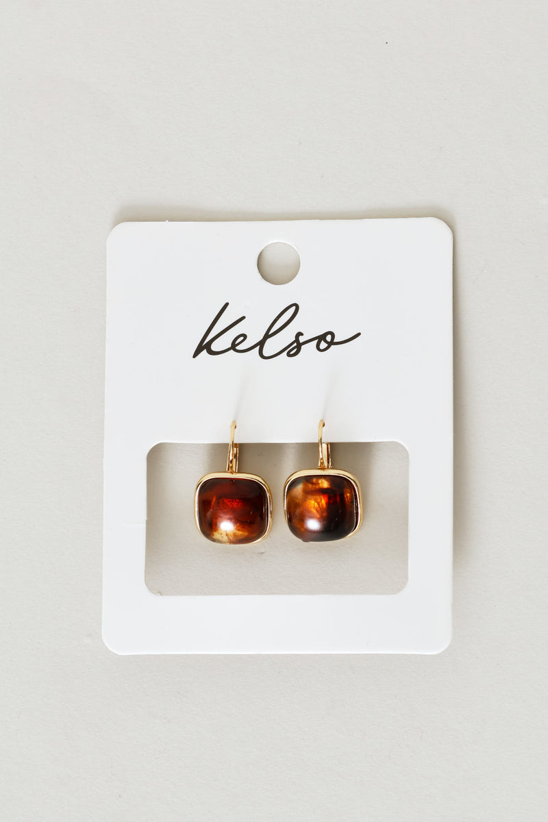 Square Resin Drop Earrings - Gold