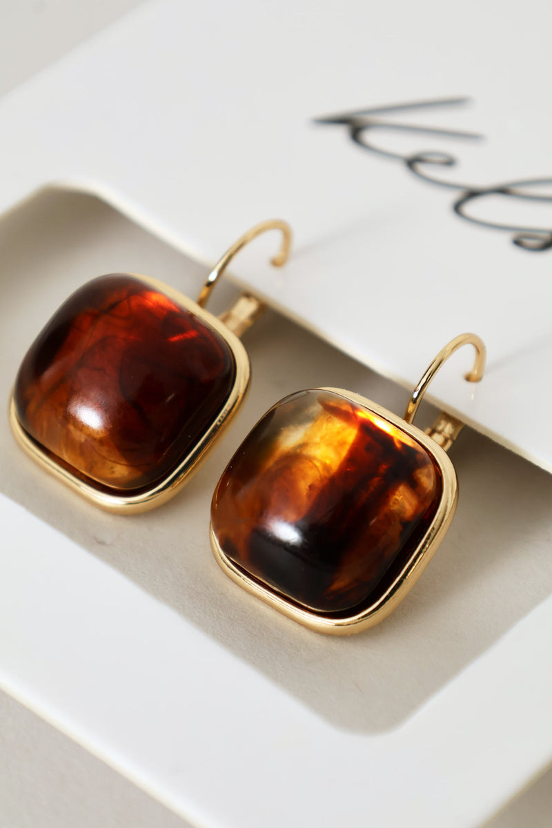 Square Resin Drop Earrings - Gold