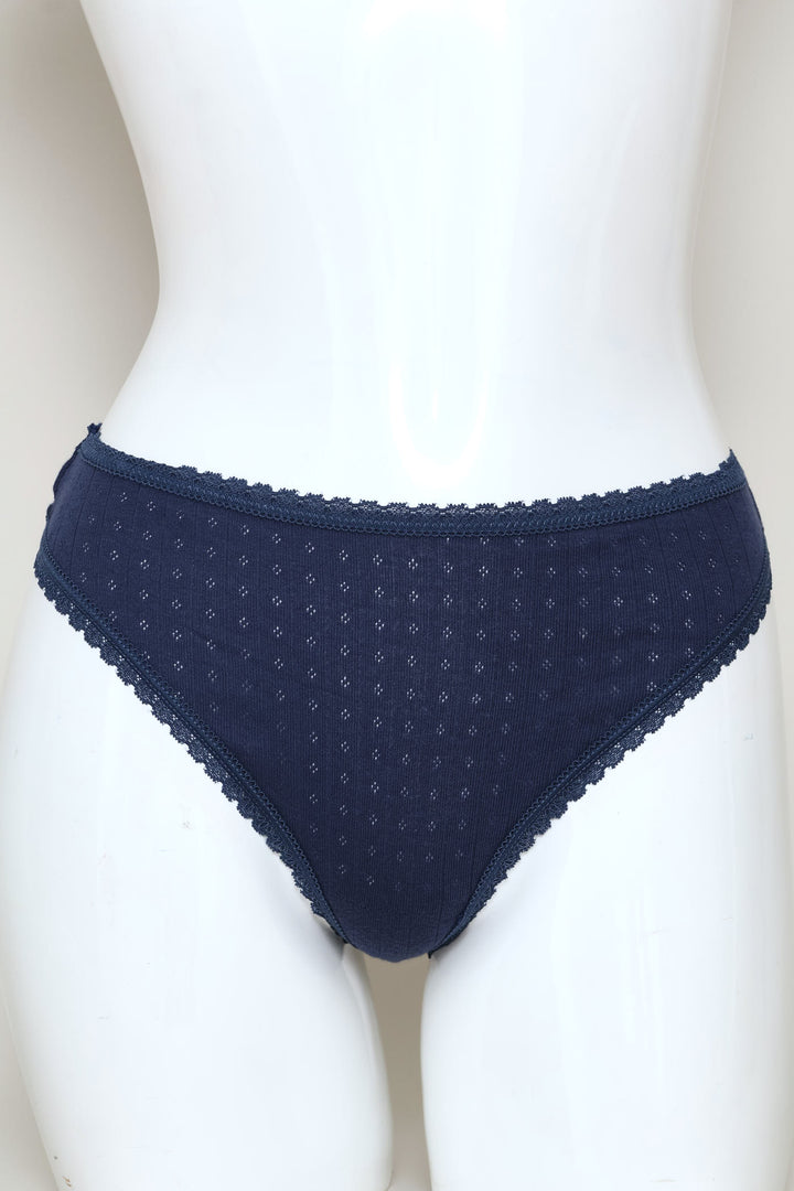3 Pack Pointelle Thong Panties - Denim/Blue/White