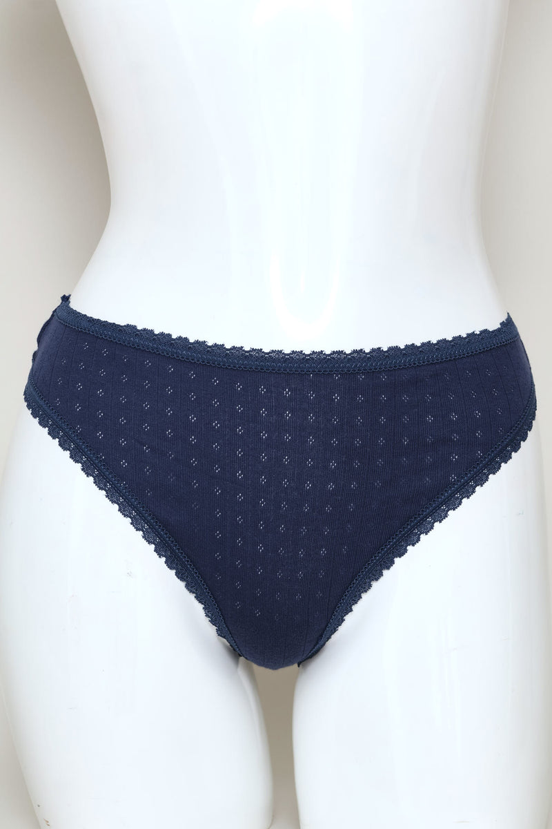 3 Pack Pointelle Thong Panties - Denim/Blue/White