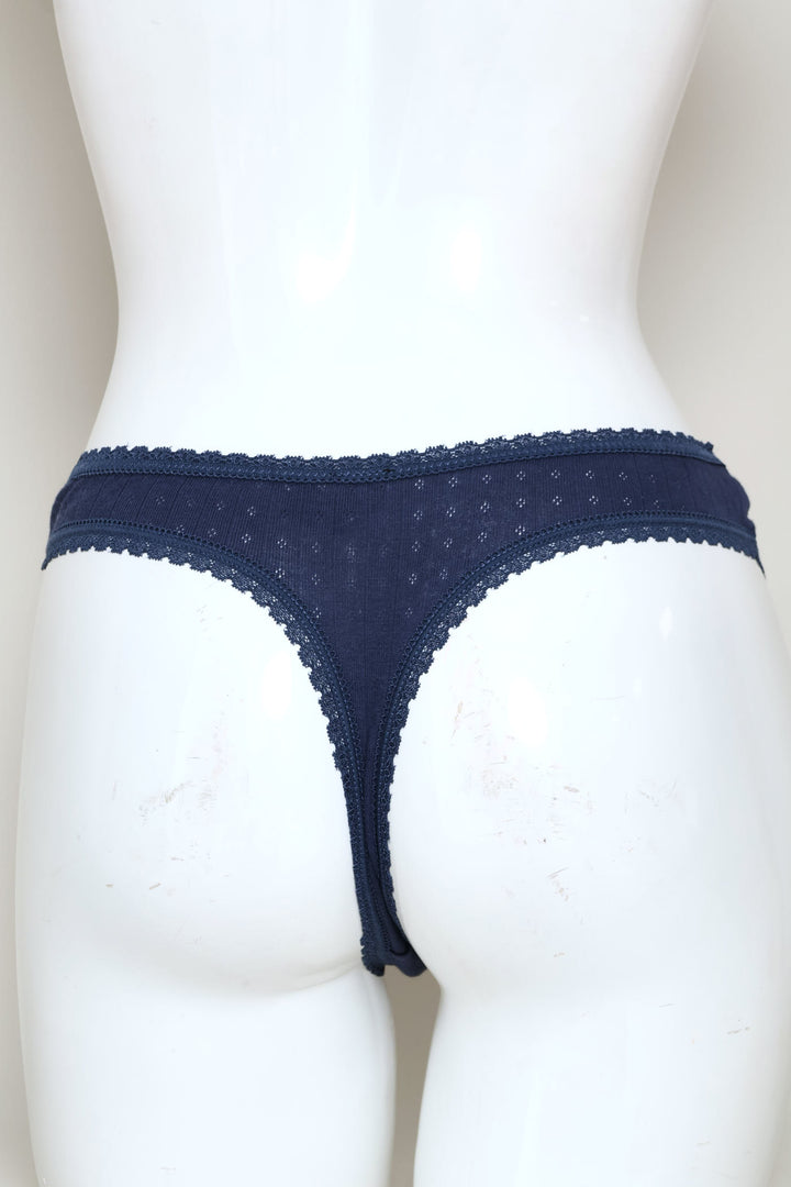 3 Pack Pointelle Thong Panties - Denim/Blue/White
