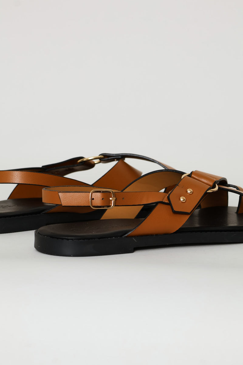 Slingback Crosstrap Toe Post Sandal - Tan