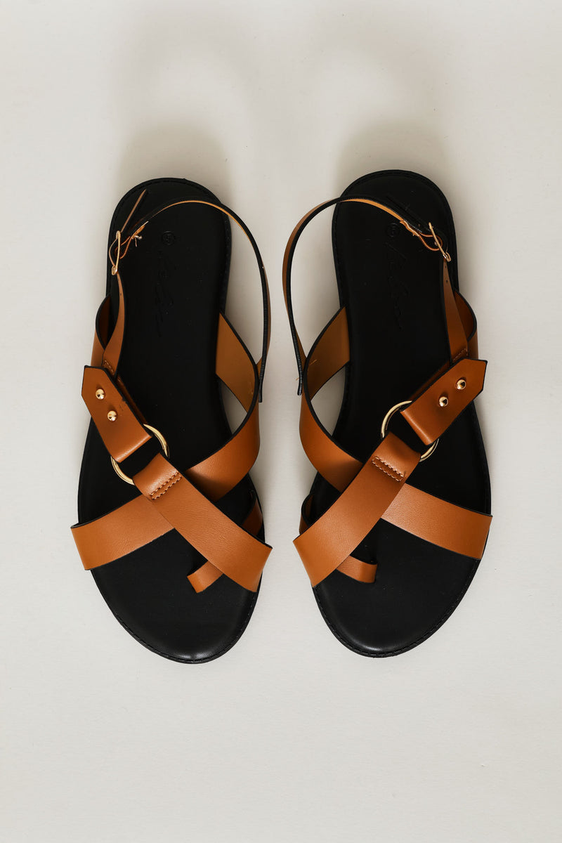Slingback Crosstrap Toe Post Sandal - Tan