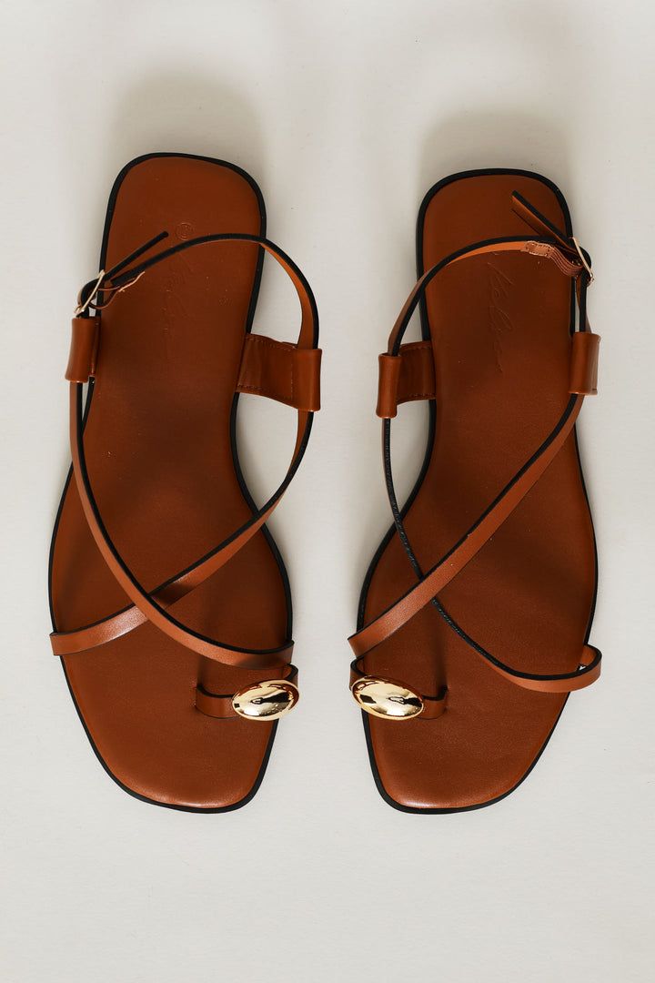 Crosstrap Detail Toe Post Sandal - Tan