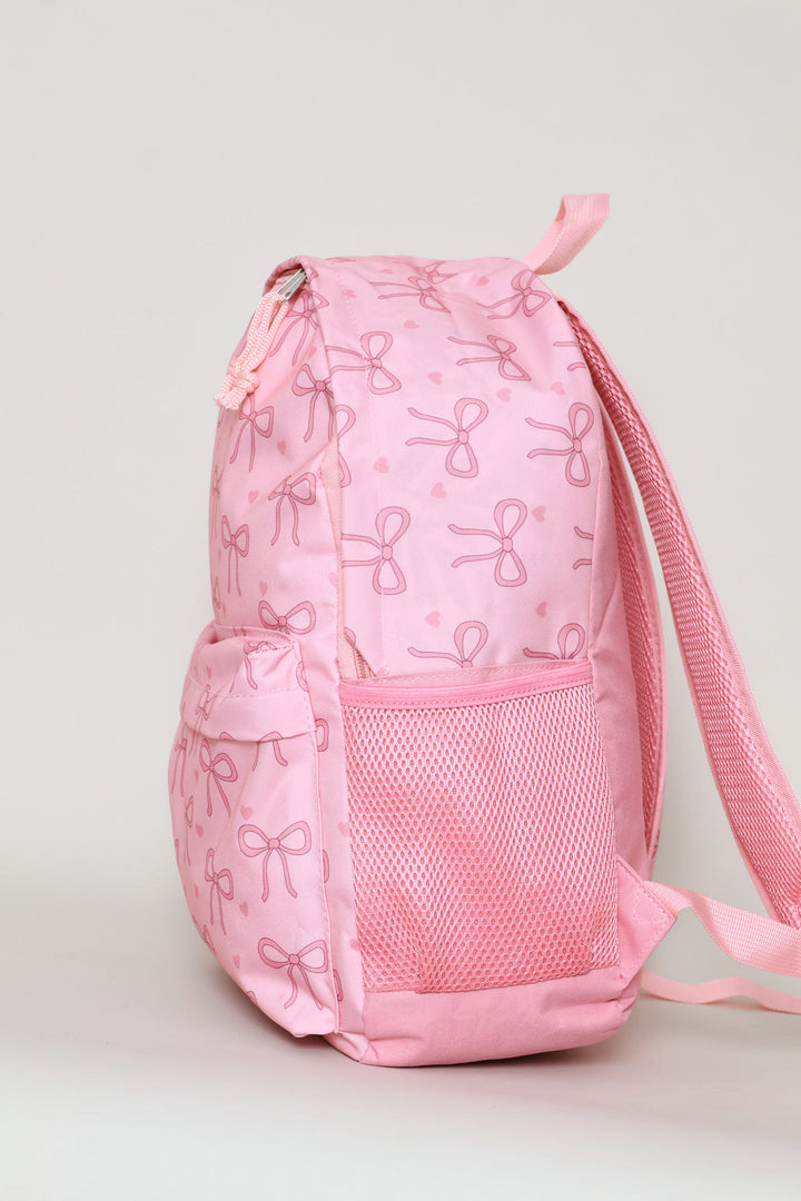 Girls Print Bows Backpack - Pink