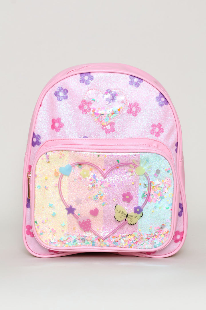 Pre-Girls Flowers & Hearts Backpack - Pink