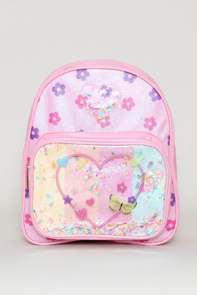 Pre-Girls Flowers & Hearts Backpack - Pink