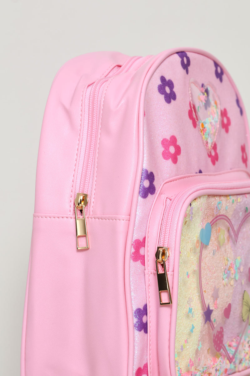 Pre-Girls Flowers & Hearts Backpack - Pink