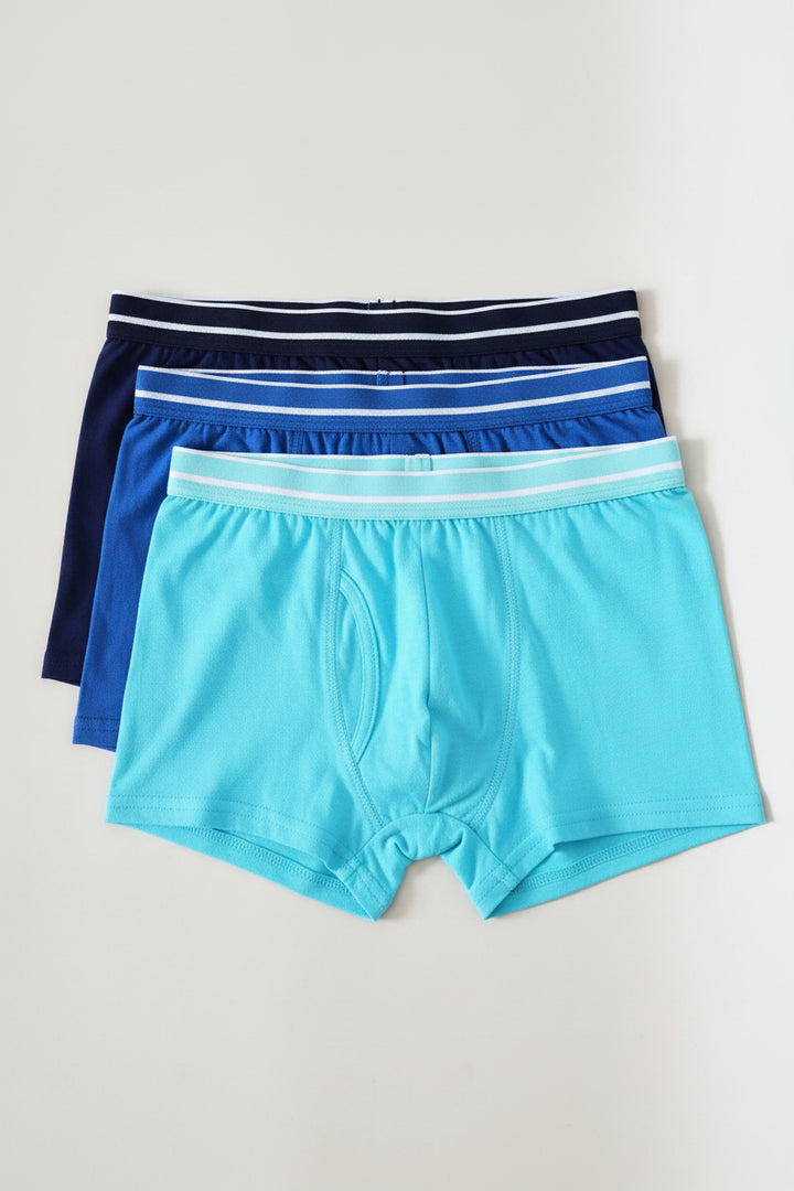 Boys 3 Pack Plain Boxers - Blue