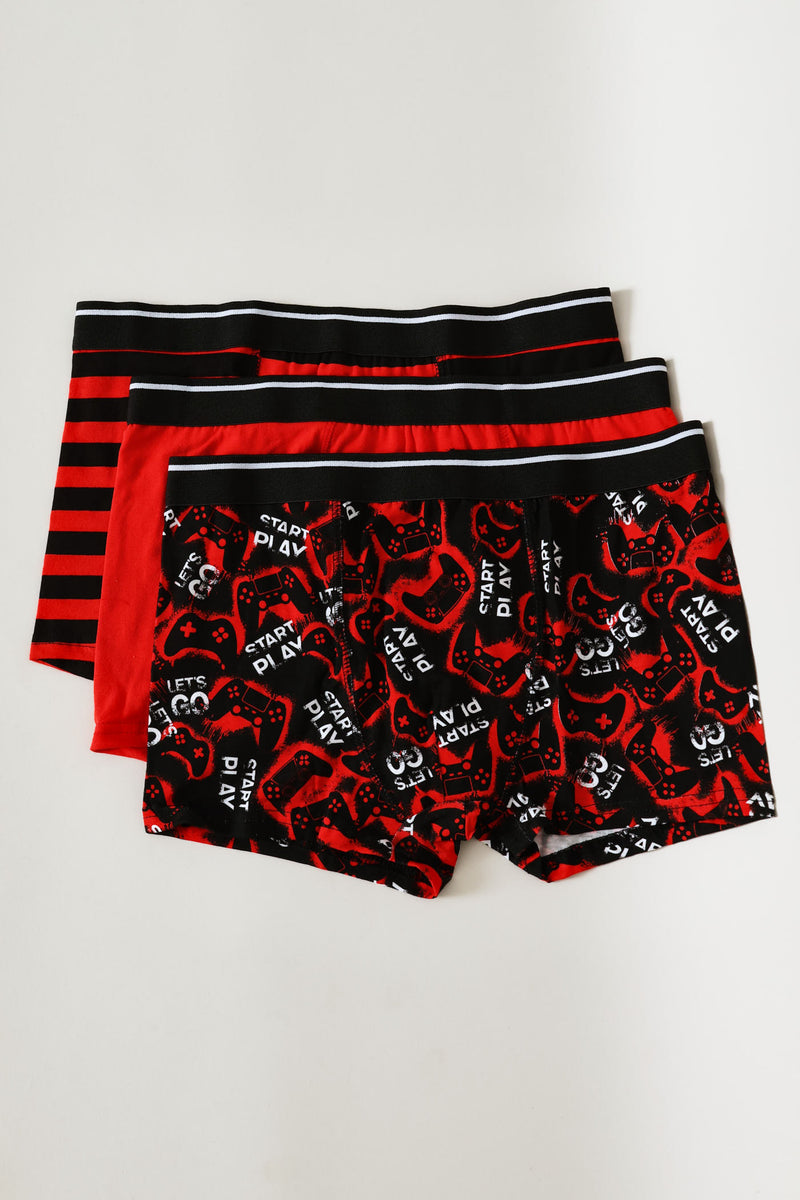 Boys 3 Pack Printed Gamer Boxers - Red